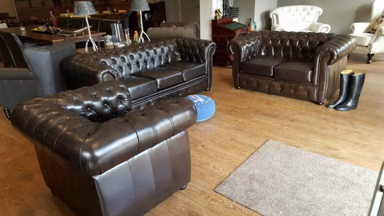 Chesterfield Sofagarnitur Ledersofa Sofa Couch Polster 100% Echtes Leder 3+2+1