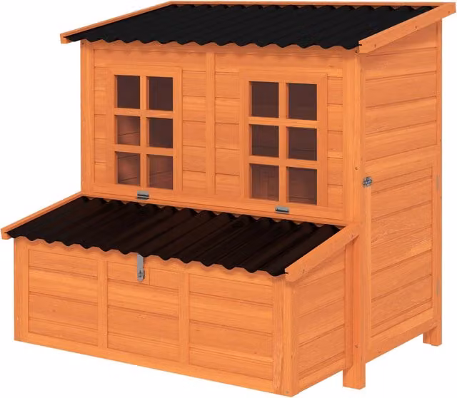Pollaio in Legno di Abete per 3-4 Galline con Nido e Tetto Impermeabile per Giardino ed Esterno Arancione 100 x 86 x 100 cm