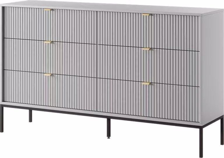 Masseno Comò STELLARE 154 cm Credenza con 6 cassetti per soggiorno camera da letto Moderno 154x39x91 cm Grigio / Grigio