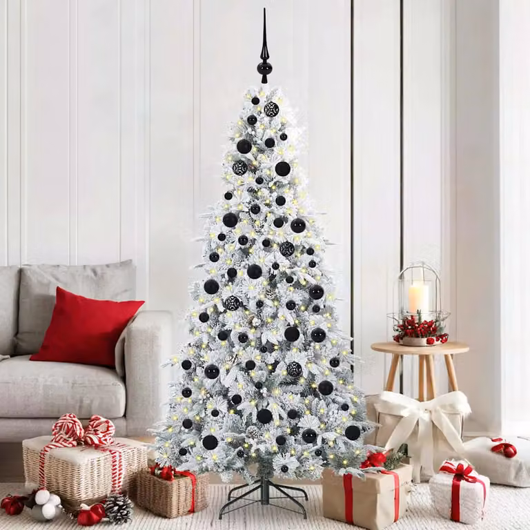 Albero di Natale Artificiale Moderno vidaXL Bianco con Rami Pieghevoli e Luci LED Warm White