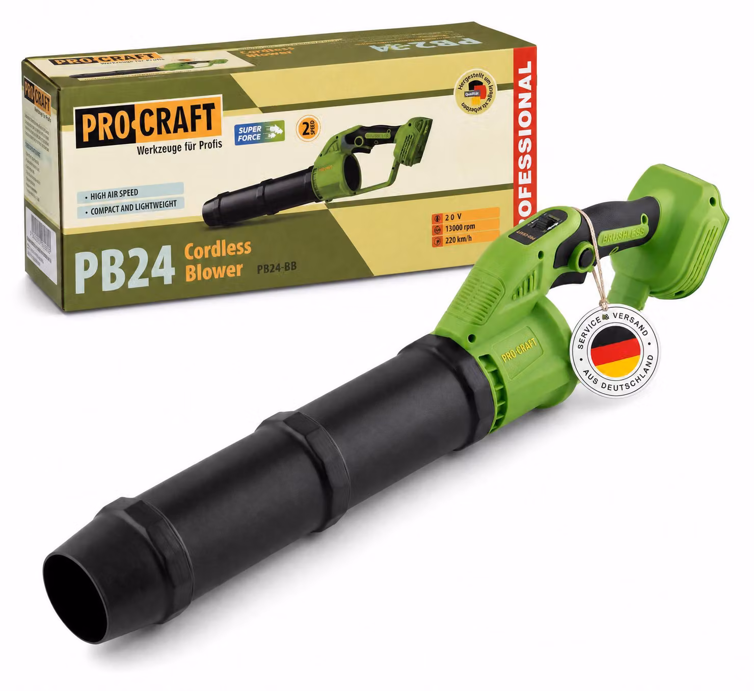 Soffiatore a batteria Procraft PB24bb 20 V Brushless Solo - senza batteria, senza caricabatteria