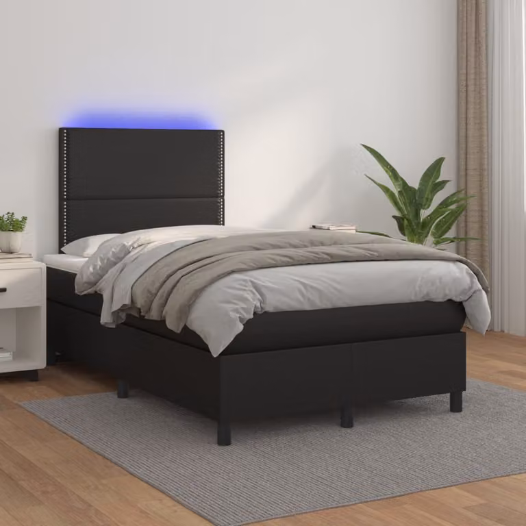 vidaXL Giroletto a Molle con Materasso e LED Nero in Similpelle L: 120 cm, P: 200 cm