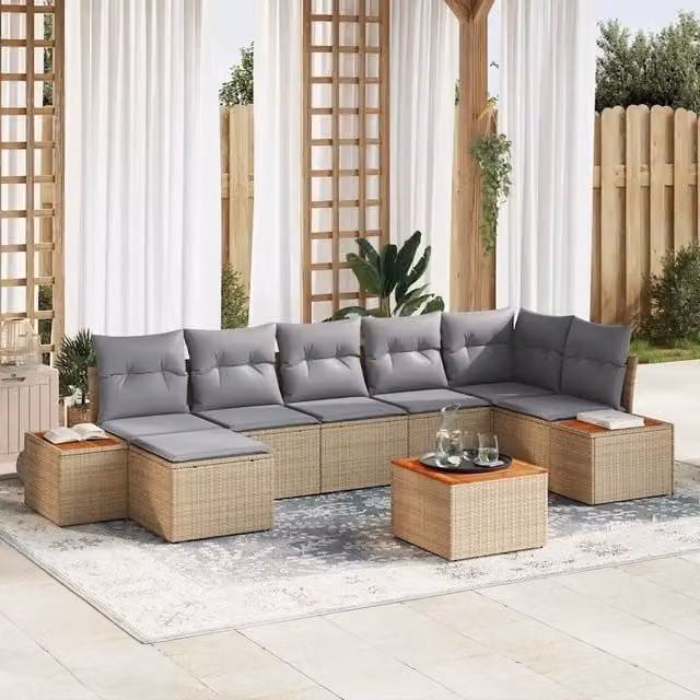 Set Divano da Giardino 8 pz Beige Poly Rattan 3348136