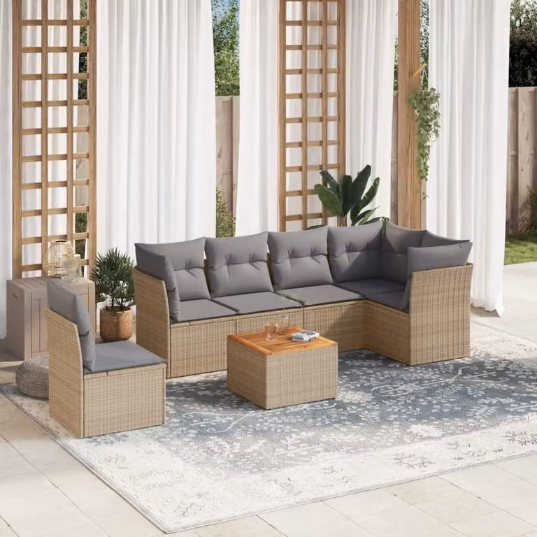 Maison Exclusive - Set Divano da Giardino 7 pz con Cuscini Beige Misto Polyrattan