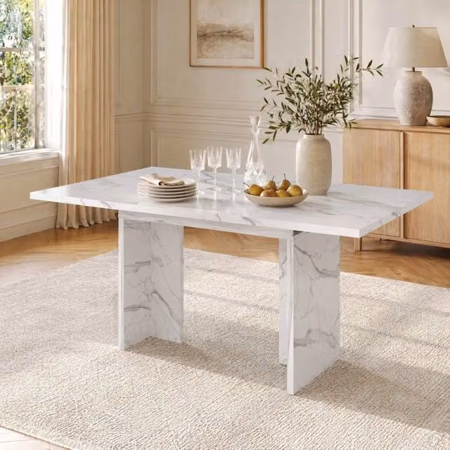 Tavolo da pranzo allungabile 140-180 cm per 6-8 persone in MDF marmo bianco