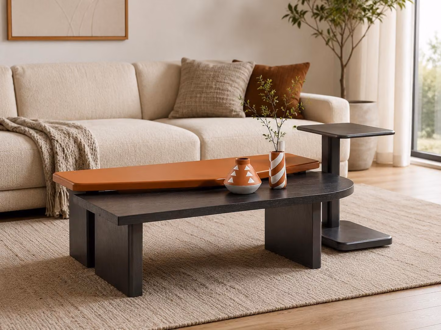 Set di tavolini moderni in legno scuro