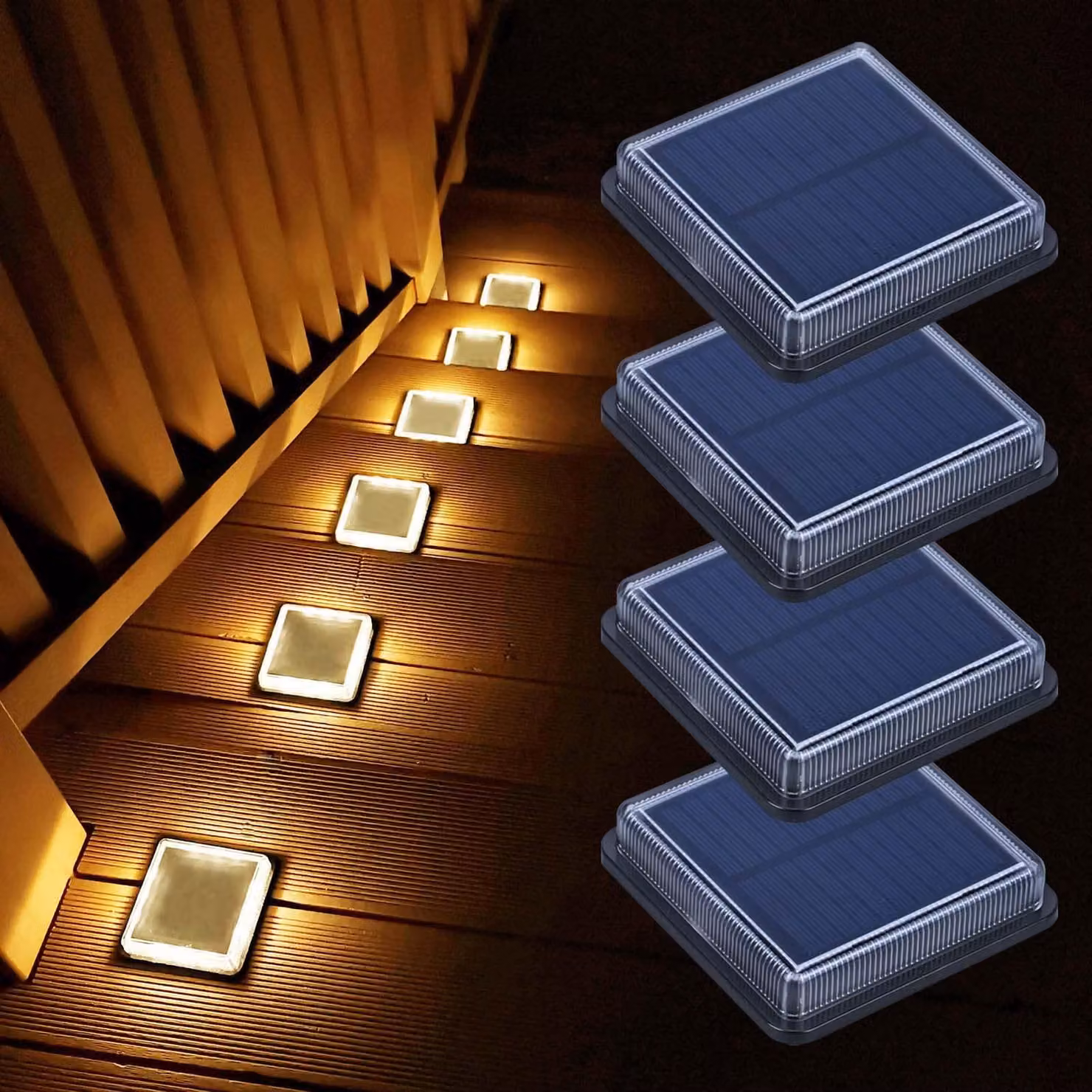 4 luci da giardino solari, luce bianco caldo, 50 lumen, grado di protezione IP68, tecnologia LED, con accensione automatica