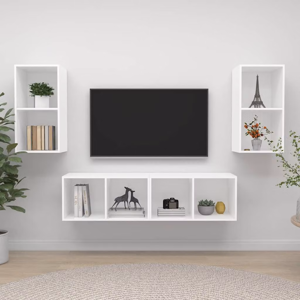 Set di 4 mobili TV da parete vidaXL in legno multistrato e MDF, colore bianco opaco, stile minimalista per il tuo soggiorno