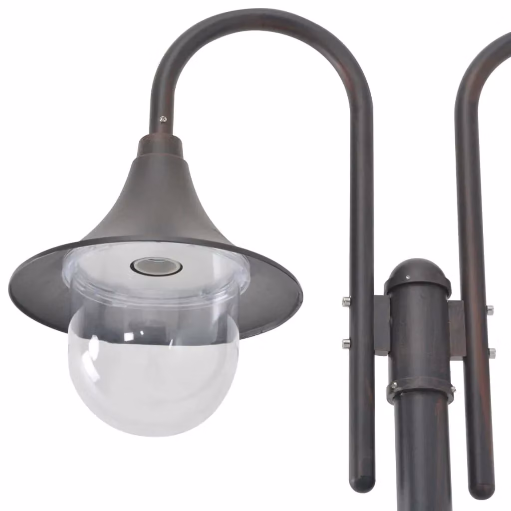 Lampada da terra da giardino con 2 lanterne in alluminio e PVC, colore bronzo e marrone, attacco E27, Altezza: 220 cm – 2