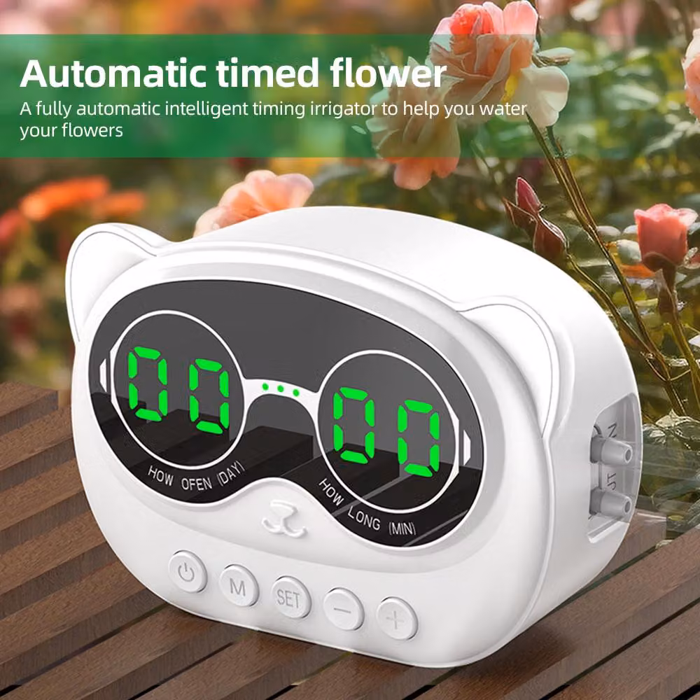 Sistema di irrigazione automatico intelligente, irrigazione per 10 piante in vaso, portata 1000 ml, kit di irrigazione a goccia fai da te impermeabile con display LED, timer programmabile