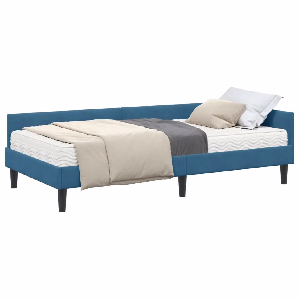 vidaXL Struttura Letto Angolare con 2 Materassi in Velluto Blu L: 100 cm, P: 200 cm – 2