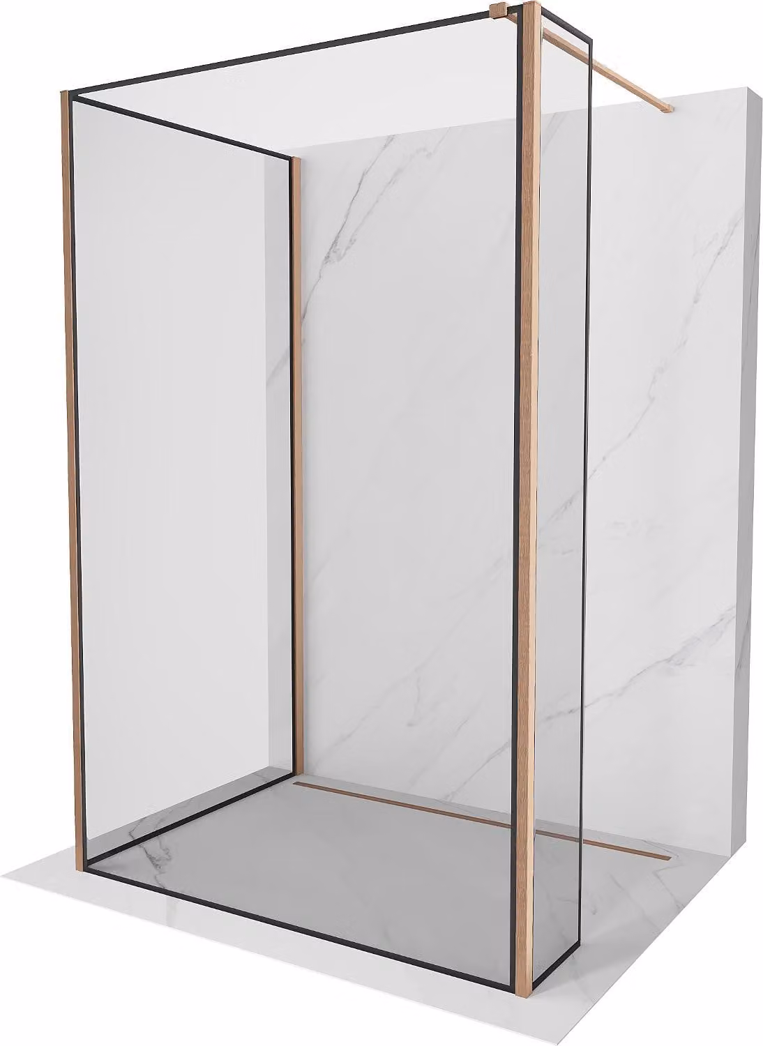 Mexen Kioto parete doccia Walk-in 110 x 100 x 40 cm, cornice nera, rame spazzolato - 800-110-100-221-65-70-040