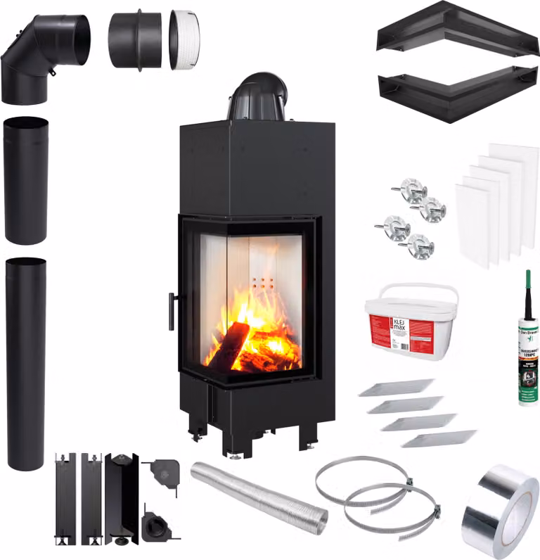 Inserto per caminetto KRATKI MBN Right 10kW Ø200 Eco con accessori di installazione