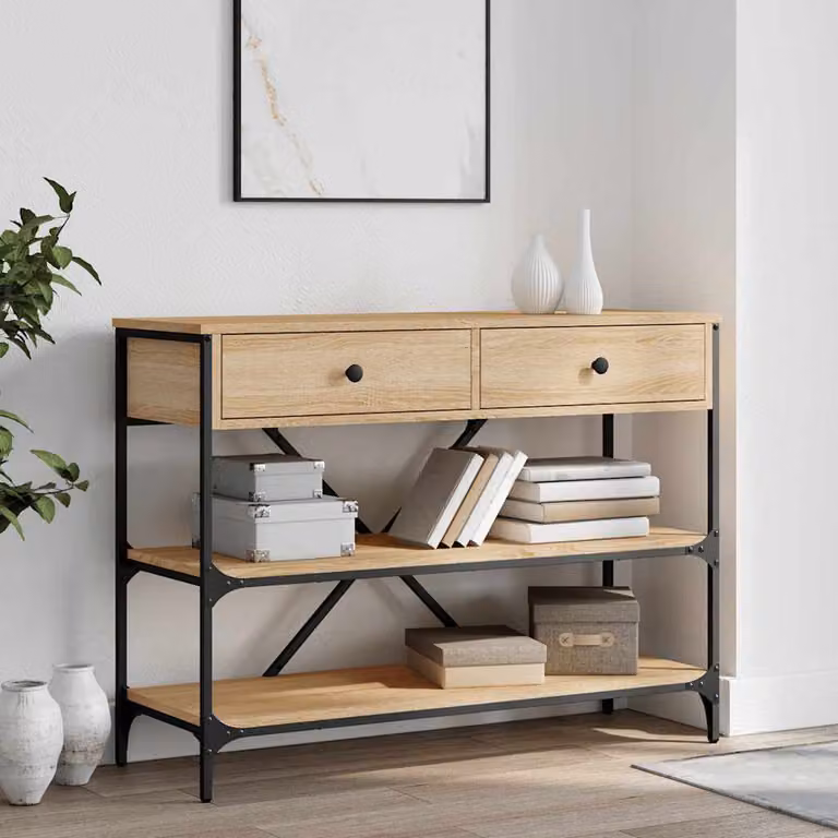 vidaXL Tavolino Consolle con Cassetti e Ripiani in Rovere Sonoma, Colore Marrone e Beige, L/P/H: 100 x 34,5 x 75 cm