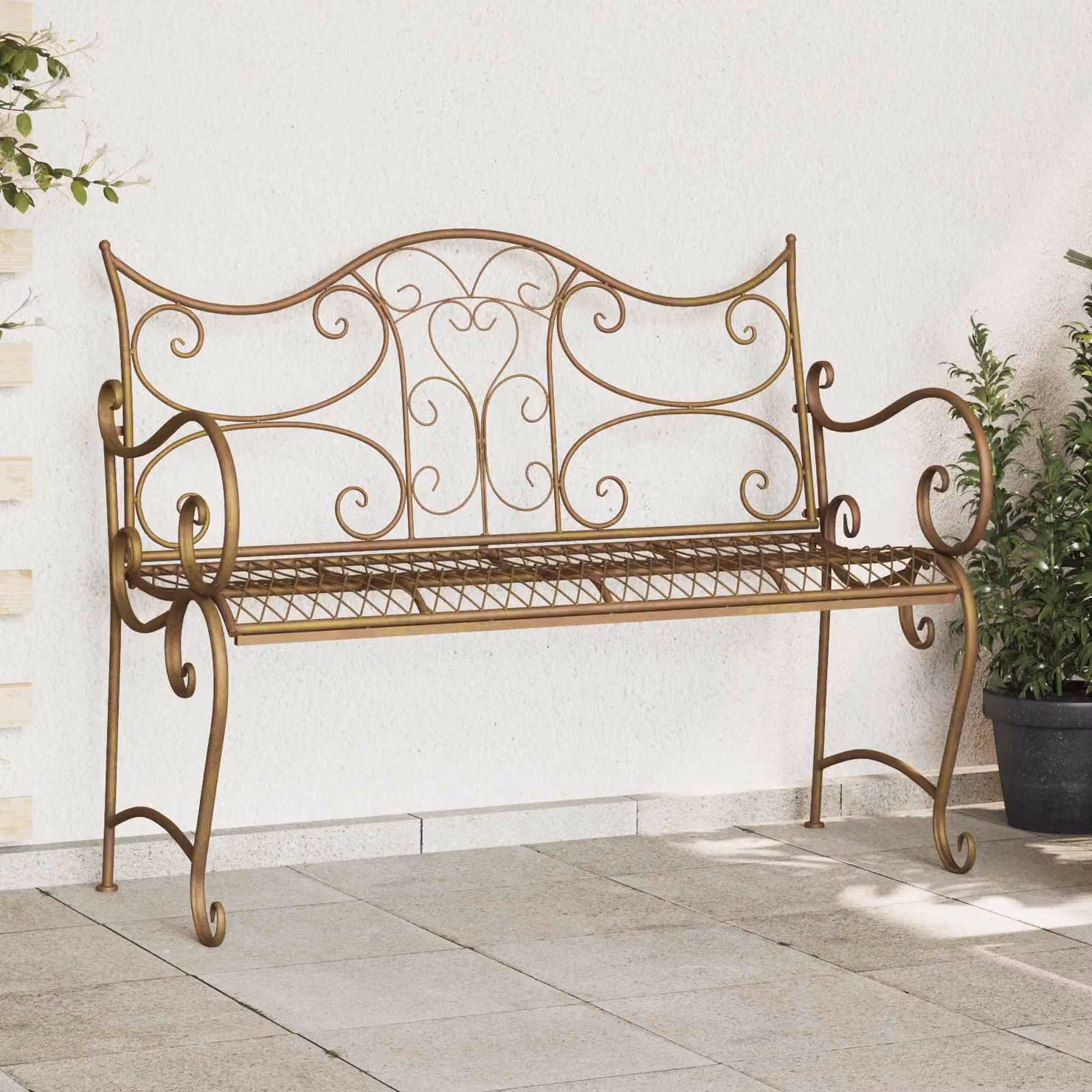 Panchina da giardino vidaXL a 2 posti in acciaio bronzo con braccioli L: 114 cm, P: 54 cm, H: 90 cm