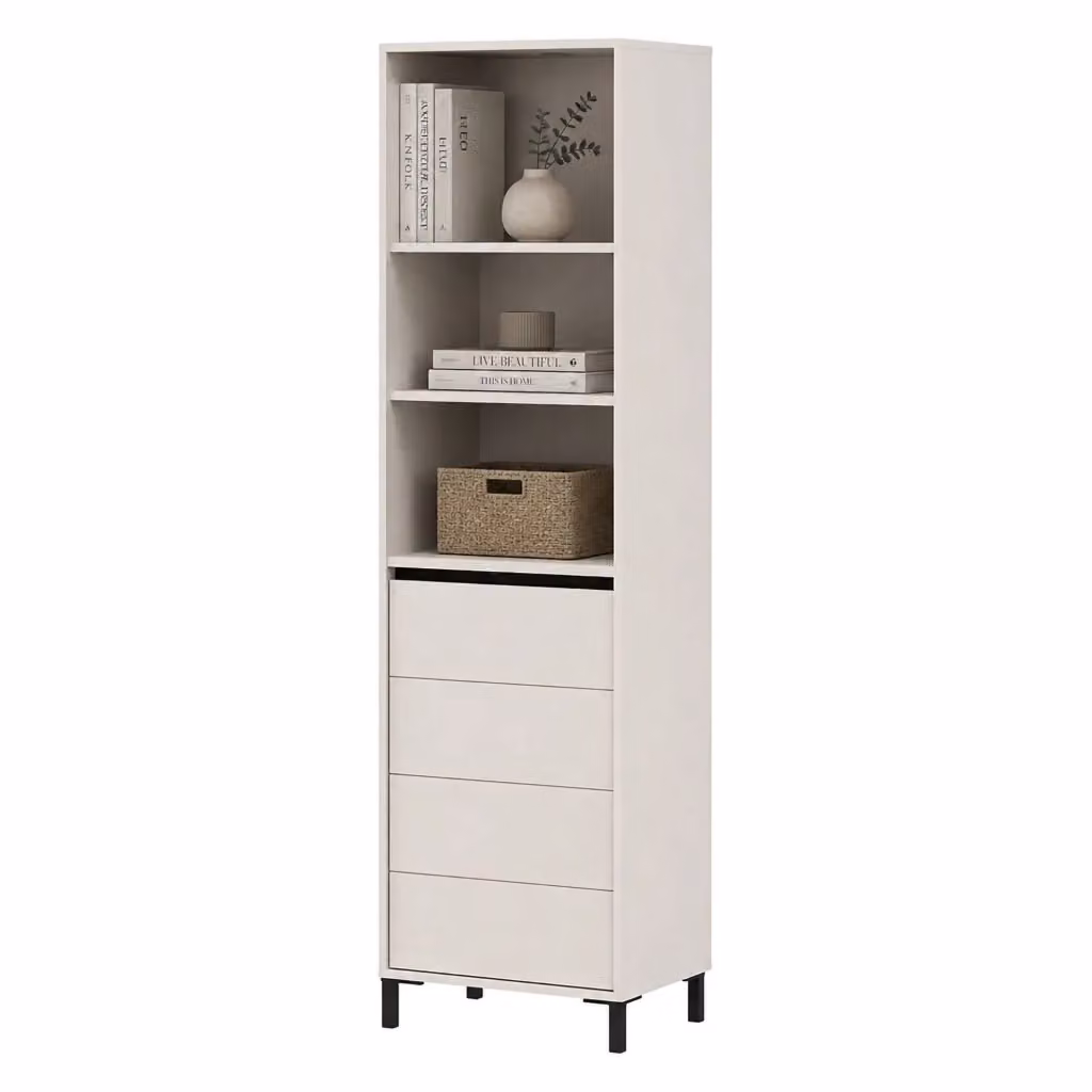 Vetrina Espositore DMORA con Ante in Vetro e 4 Ripiani, Bianco Crema, L: 55 cm, P: 40 cm, H: 193 cm – 2
