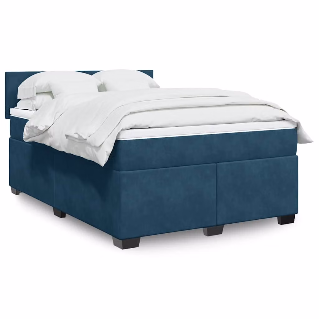 vidaXL Giroletto a Molle con Materasso Ibrido in Velluto Blu, L/P: 160 x 200 cm
