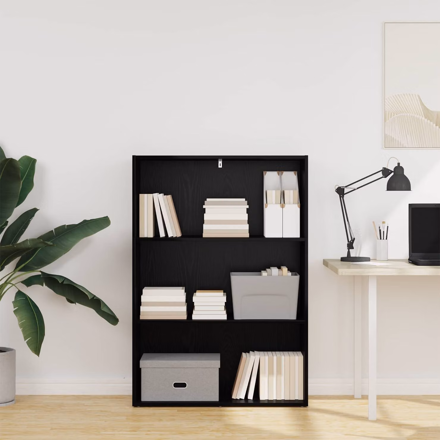 Libreria vidaXL in legno ingegnerizzato e MDF con ripiani regolabili, colore nero opaco, L 80 cm x P 30 cm x H 114 cm