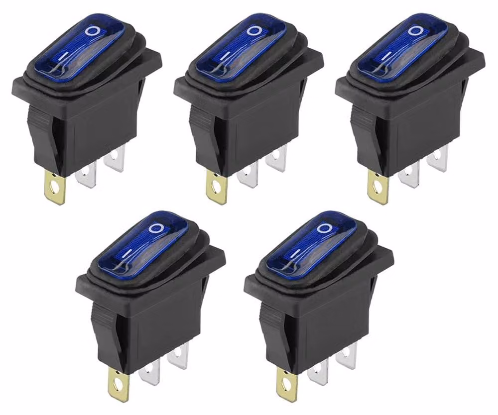 Interruttore a levetta 12V 20A, blu, con LED, 3 poli, impermeabile, confezione da 5 pezzi
