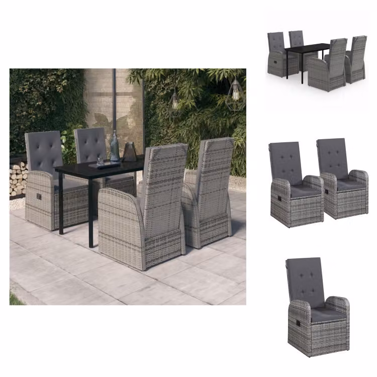 vidaXL Set da pranzo da giardino 5 pezzi con cuscini grigio - Set di mobili da giardino