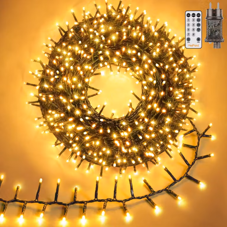 Catena luminosa a LED, 18 metri, 1200 punti luce bianchi caldi, grado di protezione IP44