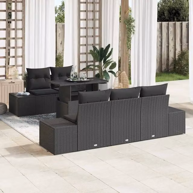 Set di divani 6 pz Nero polyrattan 3349099