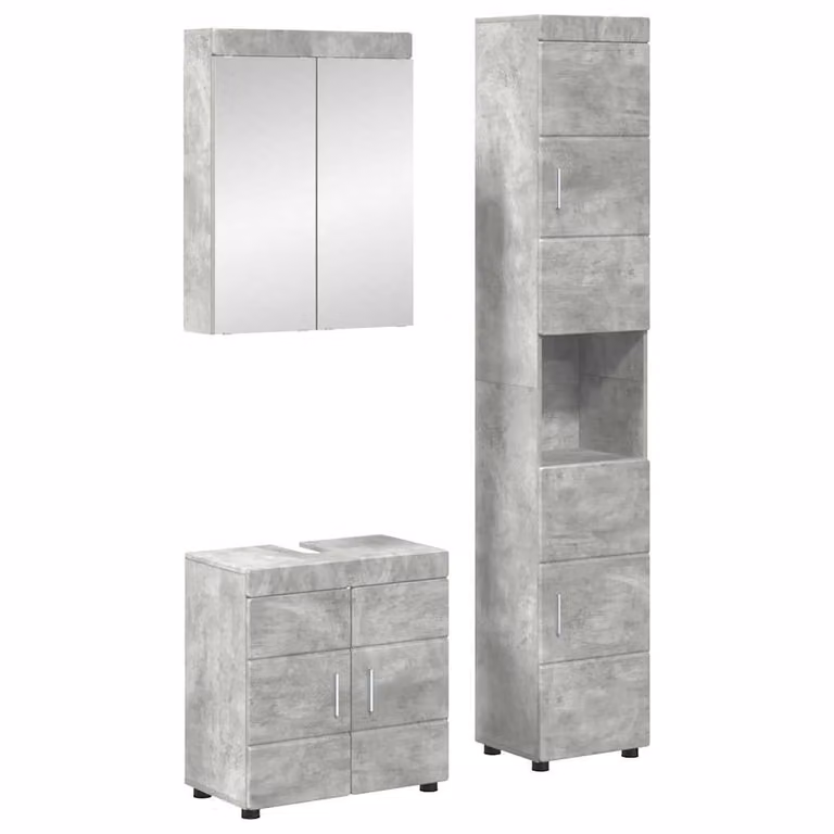 Set di mobili per il bagno vidaXL TULUM 3 pezzi Grigio con mobile lavabo, armadietto con specchio e colonna, L/P/H: 60 x 34 x 63 cm, 60 x 34 x 60,5 cm e 60 x 34 x 76,3 cm