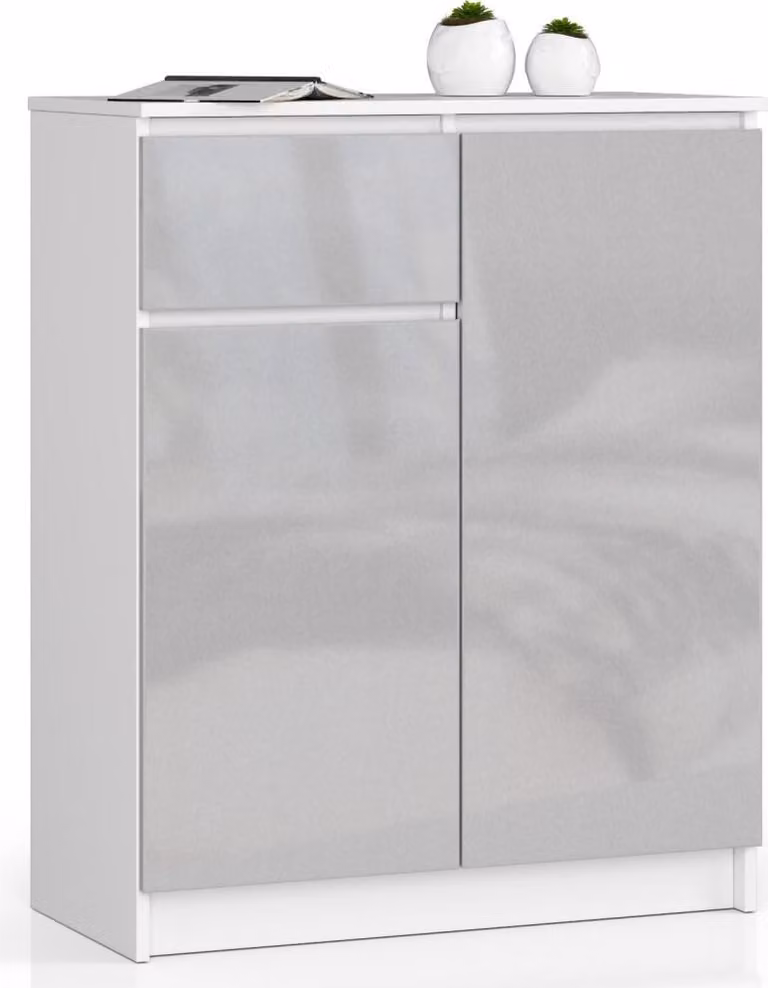 Cassettiera con cassetto e anta SAVRILA - bianco / grigio chiaro lucido