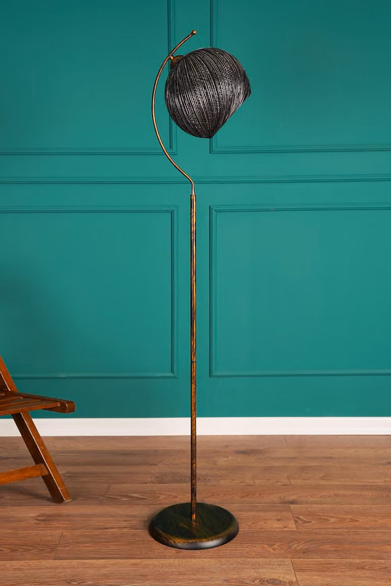 Opviq, lampada da terra di alta qualità, struttura in metallo, paralume in juta (30 x 30 cm), altezza: 165 cm, attacco E27 (max. 40 W), interruttore sul cavo, certificata CE, nera, stile moderno e industriale.
