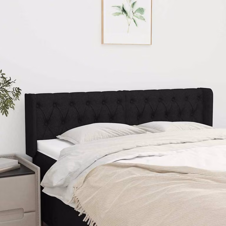 Testiera ad orecchio vidaXL in tessuto nero con struttura in legno L: 163 cm, P: 16 cm, H: 78/88 cm