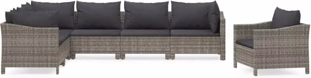 Set di mobili da giardino Outsunny composto da 7 pezzi in resina intrecciata grigia con cuscini imbottiti e struttura in acciaio verniciato a polvere