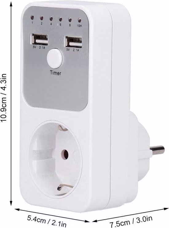 Timer digitale intelligente con spina Schuko da 16 A, 180-260 V, porta USB e compatibilità UE