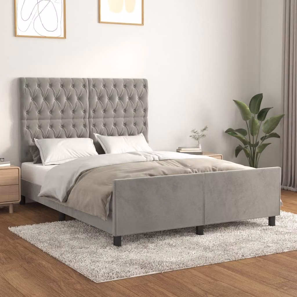 The Living Store Struttura letto con testiera in velluto grigio chiaro 140x200 cm