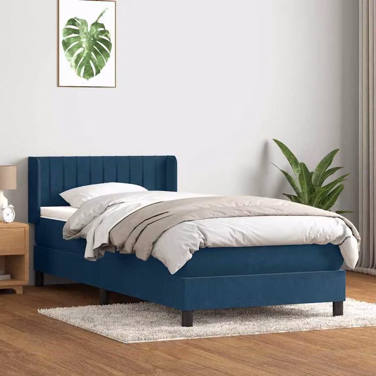 vidaXL Giroletto a Molle Ibrido con Materasso in Velluto Blu e Bianco L: 80 cm, P: 223 cm, H: 83 cm