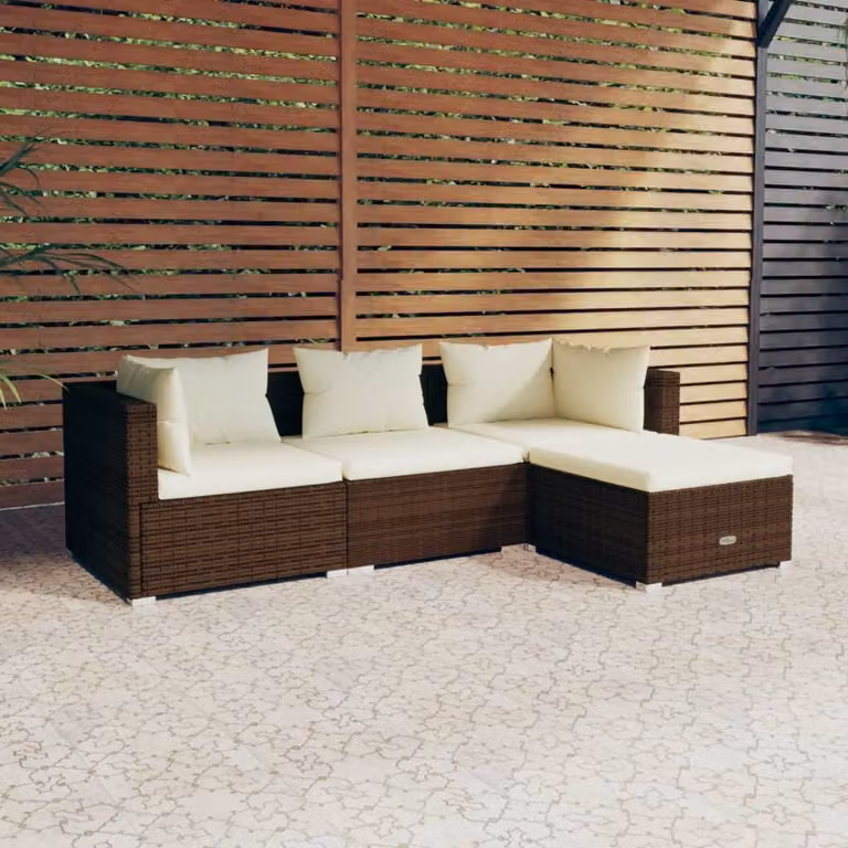 Maison Exclusive - Set da giardino da 4 pezzi con cuscini in polyrattan marrone