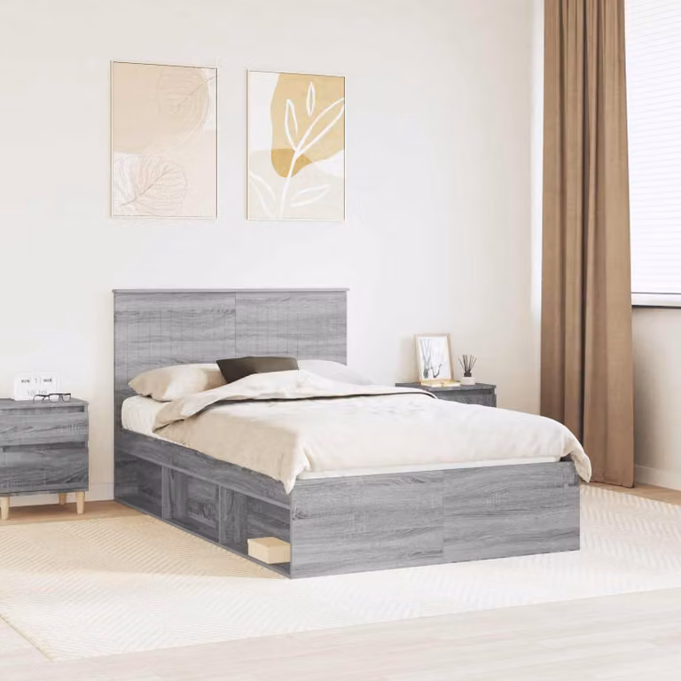 Struttura del letto vidaXL in pino massello e MDF, colore Grigio, L/P: 120 x 200 cm