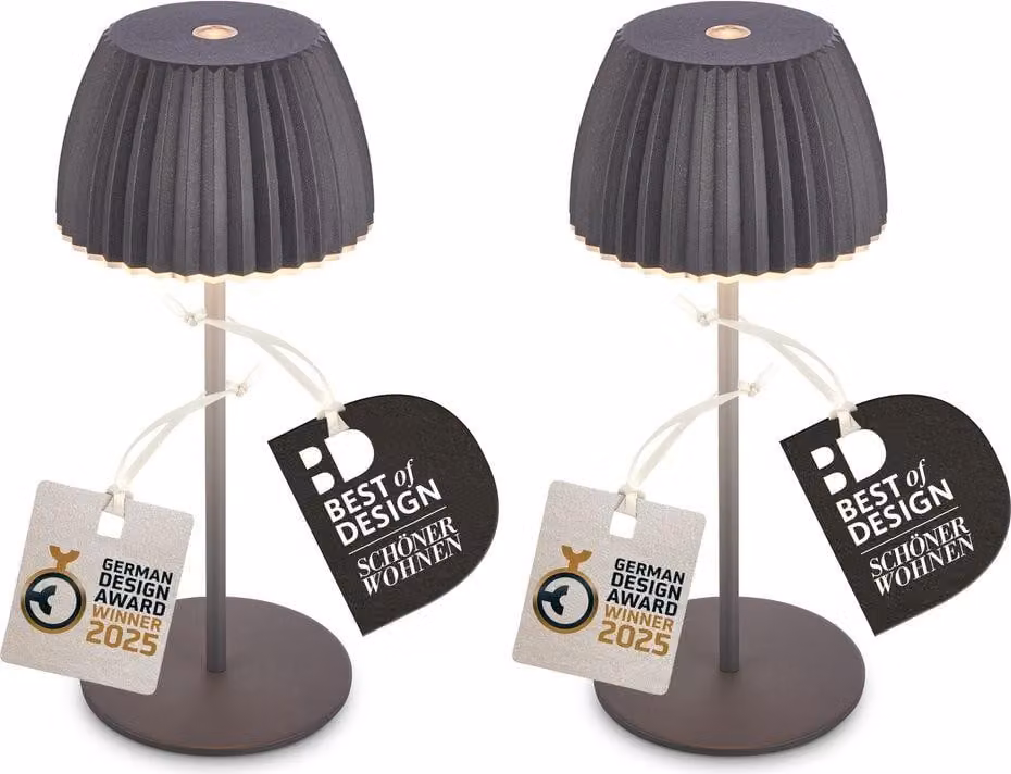 Briloner RIFFLE MINI Set di 2 lampade LED da tavolo senza fili, dimmer touch, vincitore German Design Award 2025, antracite, Ø8,5x20 cm