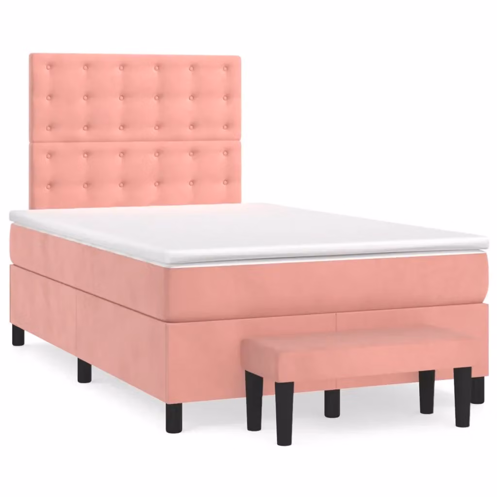 Letto con Giroletto a Molle e Materasso Ibrido vidaXL in Velluto Rosa e Bianco L/P/H: 200 x 120 x 128 cm – 2