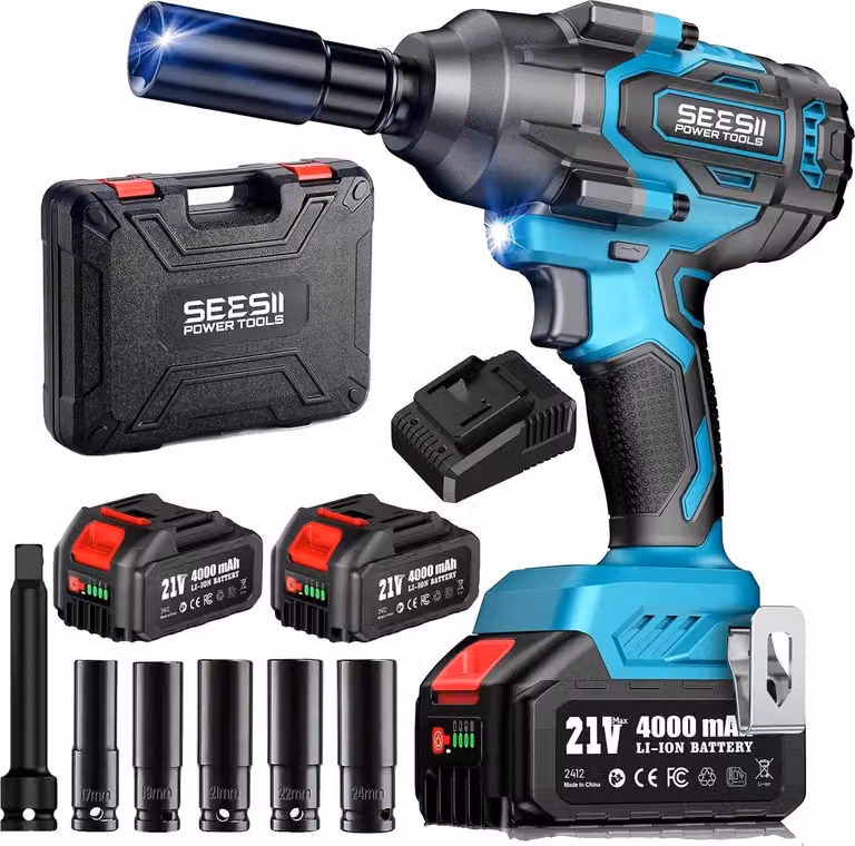 Avvitatore a impulsi, coppia di serraggio 800 Nm, coppia di allentamento 1000 Nm, 2400 giri/min, 2300 colpi/min, doppia batteria da 21 V e 4,0 Ah