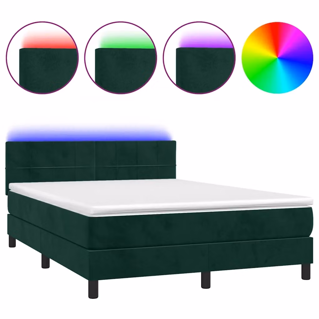Letto Ibrido con Materasso a Molle Insacchettate e Illuminazione LED vidaXL in Velluto Verde 140x200 cm – 2