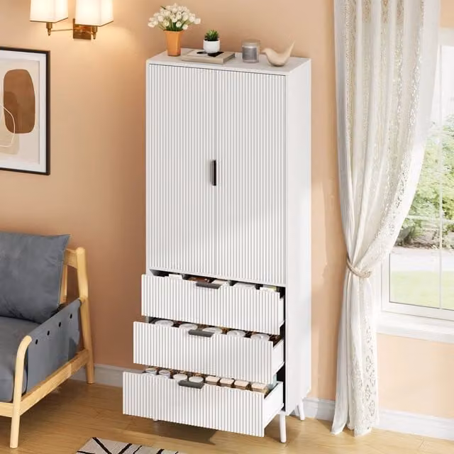 Mobile colonna da cucina con 2 ante 3 cassetti ripiani regolabili in MDF bianco 75 × 35 × 180 cm