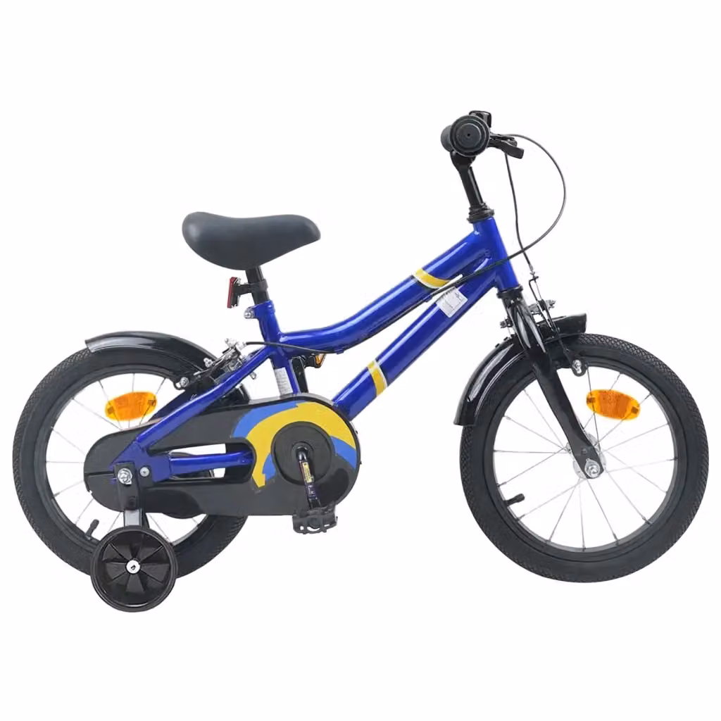 Bicicletta per bambini da 14 pollici blu e bianca con struttura in metallo e pneumatici in gomma – 2