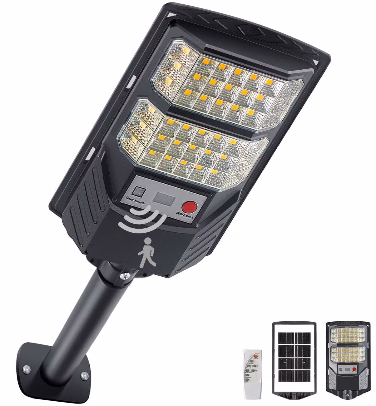 Lampione solare, luce calda gialla a 3000K, 200W LED, impermeabile, con 42 LED