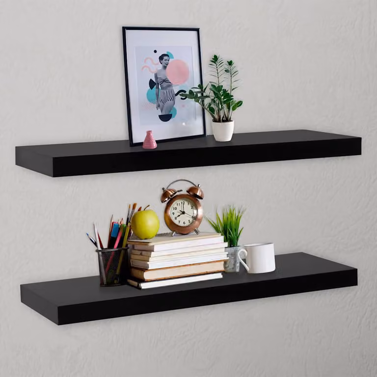 Set di 2 mensole a muro galleggianti vidaXL nere in MDF laccato L 120 cm x P 20 cm x H 3,8 cm