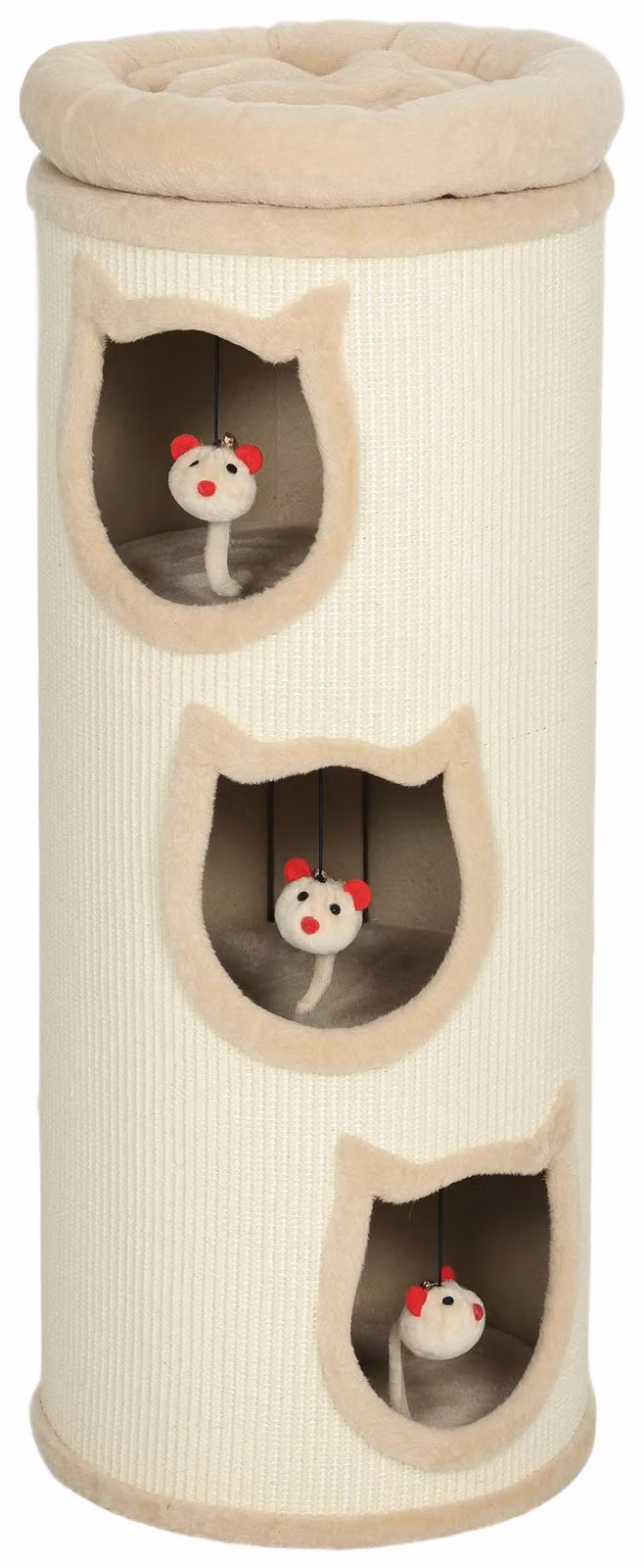 Tiragraffi per gatti, altezza 96 cm, con cuccia lavabile | Colore: crema chiaro | Dimensioni: 38x38x96 cm