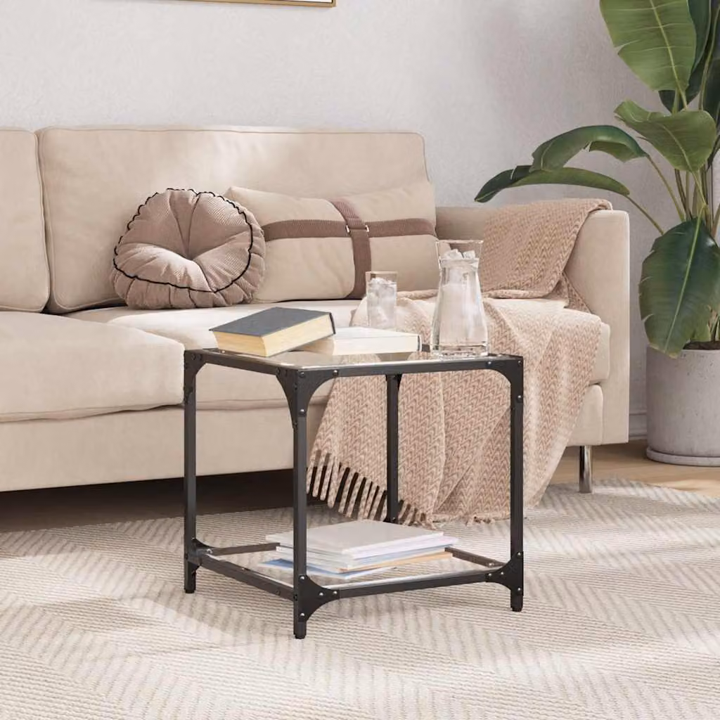 vidaXL Tavolino Quadrato Moderno con Piano in Vetro Nero e Struttura in Metallo L/P/H: 40 x 40 x 40 cm