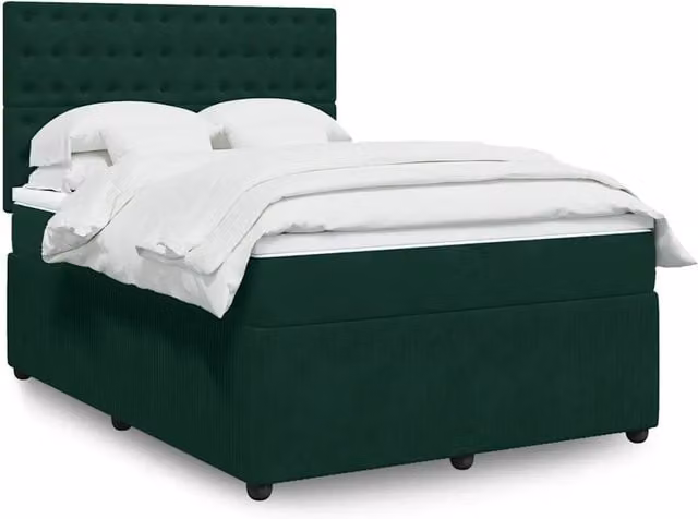 Letto Ibrido con Giroletto a Molle e Materasso vidaXL in Velluto Verde Scuro e Bianco L/P/H: 140 x 200 cm – 1