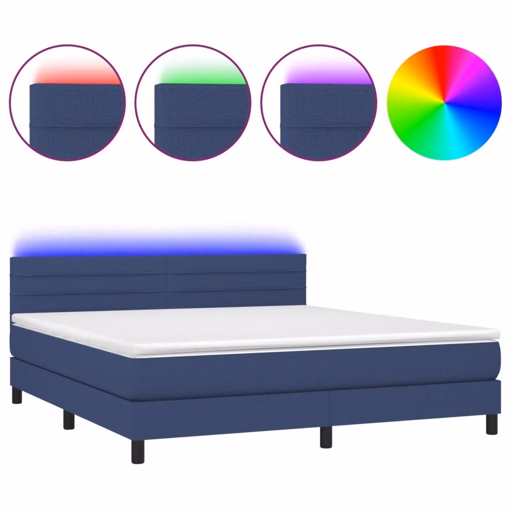 Letto a Molle con Materasso e LED Blu 180x200 cm in Tessuto