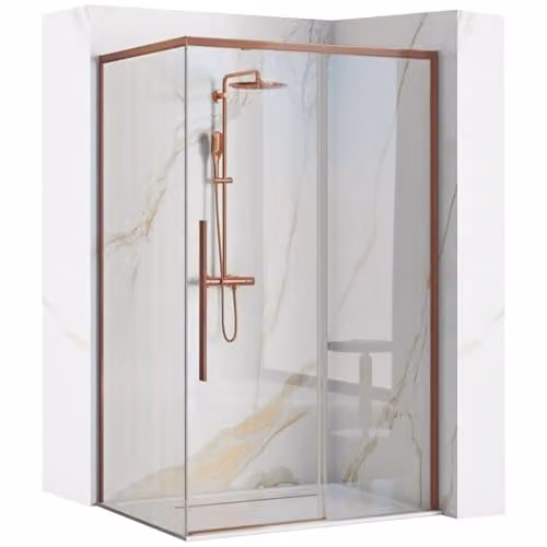 Rea - Cabina Doccia Solar, Rame Spazzolato 80X100, D'Angolo Senza Piatto Doccia, Vetro Di Sicurezza Temperato Trasparente 6mm, Scorrevole, 98,5 X 79 X 195 cm