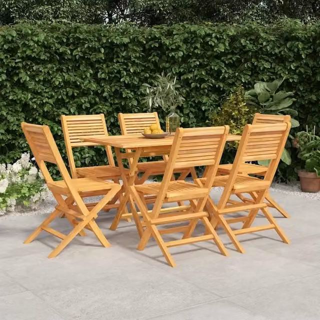 Set da pranzo da giardino vidaXL in legno di teak marrone composto da 7 pezzi con tavolo rettangolare pieghevole